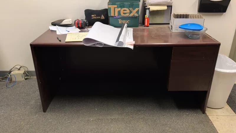 Dark Wood Office Desk with Drawers, primary view