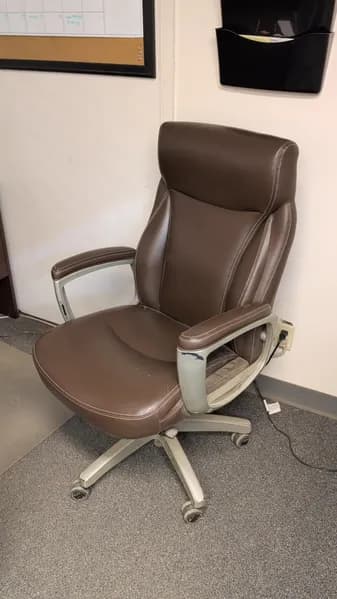 Brown Leather Office Chair w/ White Base, primary view
