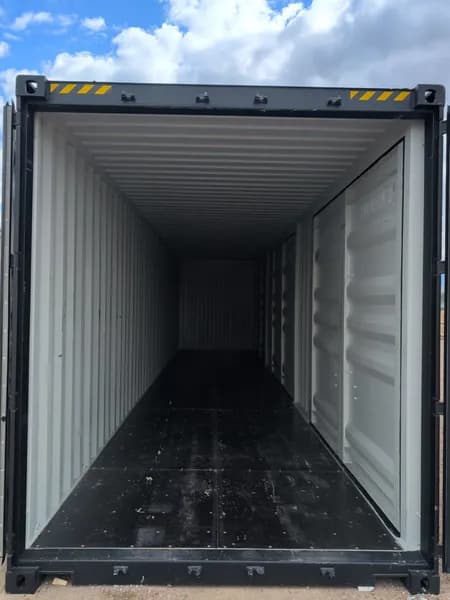 40' One-Trip Shipping Container - Secure Storage / Conex - Three Side Doors, rear view