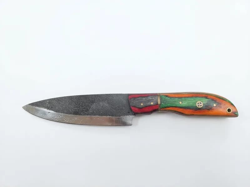 (56) Damascus Pattern Hunting & Folding Knives w/ Leather Sheaths | Free Shipping!, detail view