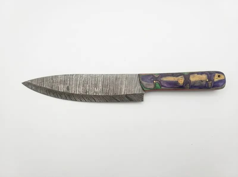(56) Damascus Pattern Hunting & Folding Knives w/ Leather Sheaths | Free Shipping!, side view