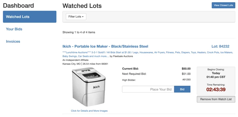 Watched Items dashboard screenshot